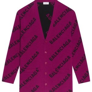 Purple and Black Balenciaga Intarsia Knit Wool Blend XS Cardigan Sweater $1,490